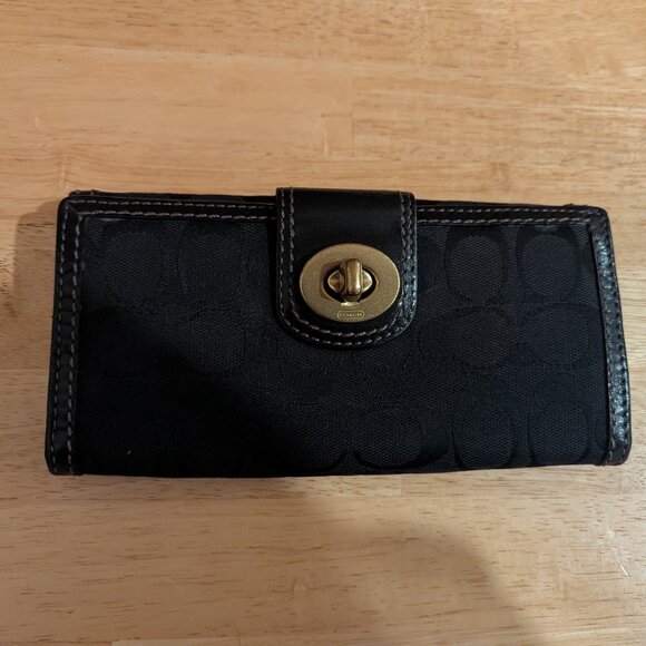 Signature Coach Black Canvas Wallet with Twist Lock. - Picture 1 of 6